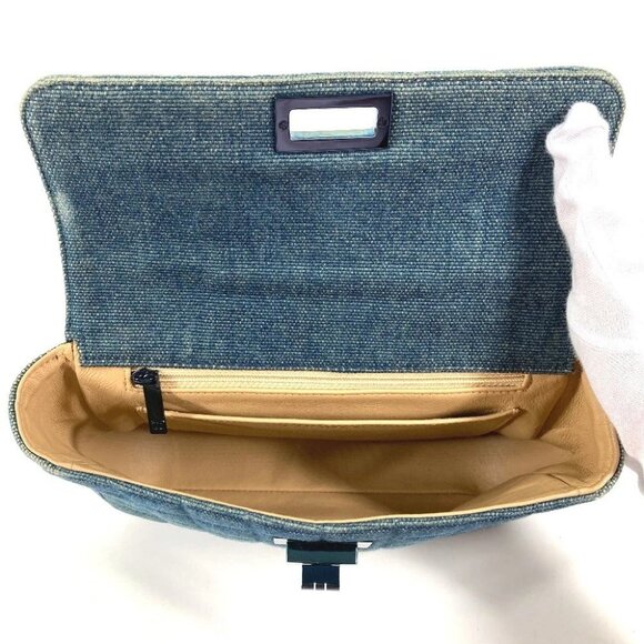 CHANEL Metallic Handle Chocolate bar 2.55 Square Bag Hand Bag Denim blue - Picture 10 of 16